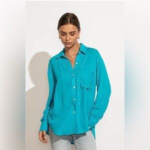 Bohme Georgie Button Down Rayon Top Shirt Vivid Blue Size Small Like New